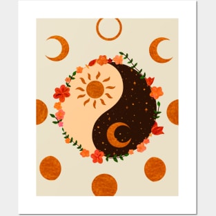 Floral Yin Yang & moon phases Posters and Art